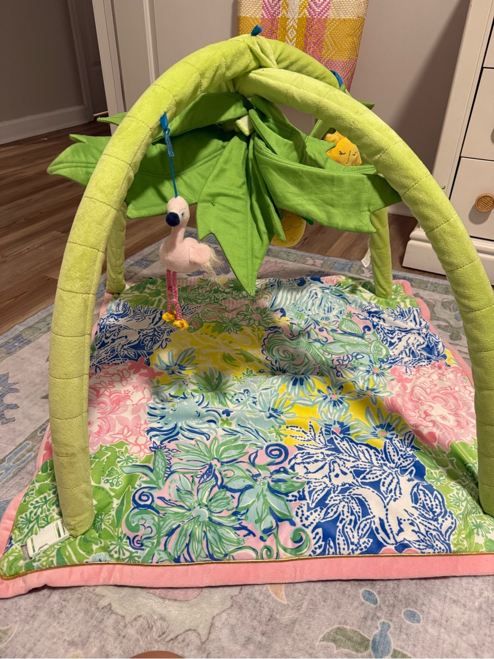 Lilly Pulitzer Bright Floral Baby Play Gym with Lime Arches and Pink Trim